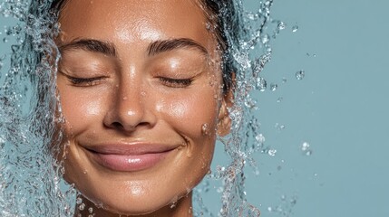 Naklejka premium Woman with water splashing on face