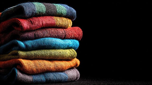 Stack of colorful knitted fabrics