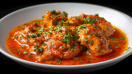 Fototapeta premium Poulet moambé, a dish from the Democratic Republic of the Congo. Background illustration of food in the Democratic Republic of the Congo.