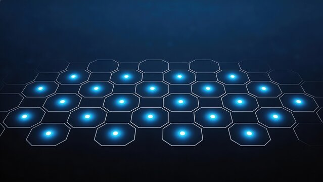 Hexagonal grid with glowing blue lights