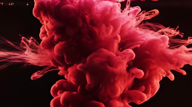 Abstract Red Smoke Explosions and Swirls in Dark Background.