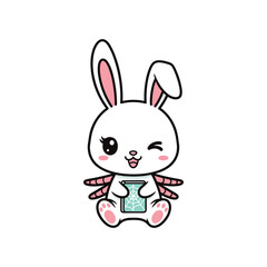 Obraz premium Kawaii Bunny Holding Technology Device Commercial Icon