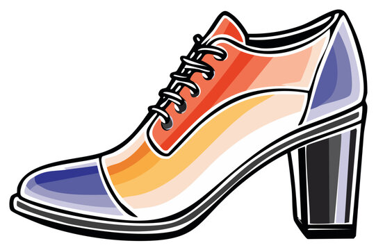 Vibrant color block women's oxford shoe with a chunky high heel and laces