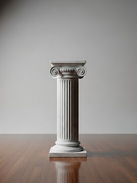 Ionic Column Elegance, Classic Symbolism with a Wooden Floor Showcase