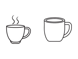 Obraz premium Line drawing of two coffee mugs one with steam rising up isolated on white background