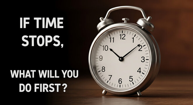 Conceptual image of time management with alarm clock and thought-provoking text