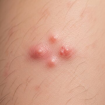 Close-up of skin with acne lesions.