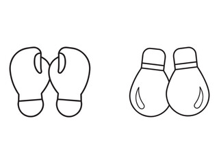 Fototapeta premium Line drawing of two pairs of boxing gloves one pair hanging and one pair facing each other isolated on white background