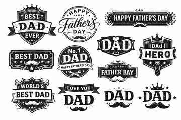 Fototapeta premium Vintage father's day badges and labels collection in black and white