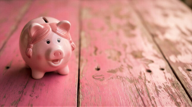 A piggy bank sitting on top of a wooden table.