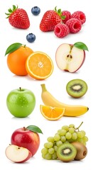 Vibrant display of various ripe fruits against a pristine white backdrop