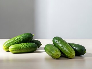 Vibrant green cucumbers arranged on a light surface ready for consumption