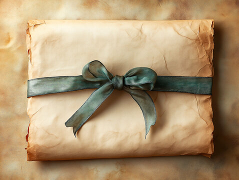 Vintage-style diploma tied with a satin ribbon on aged parchment
