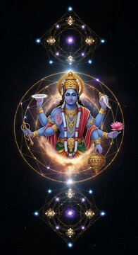 Hindu deity blue god Vishnu avatar.