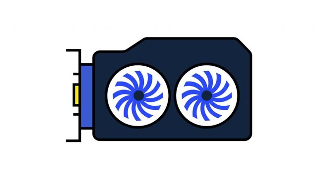 Professional GPU Graphics Card Illustration with Dual Blue Fans Isolated on White Background
