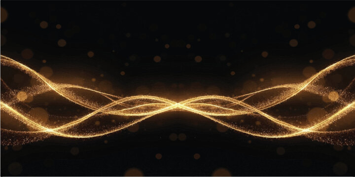 Golden energy waves with bokeh and particles on black background abstract background wave pattern particle effect light effect energy flow abstract motion particles energetic