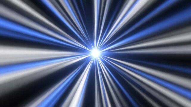 Abstract artistic background featuring glowing soft light rays and linear stripes radiating from the center outwards in elegant white, silver grey, and azure blue color tones.