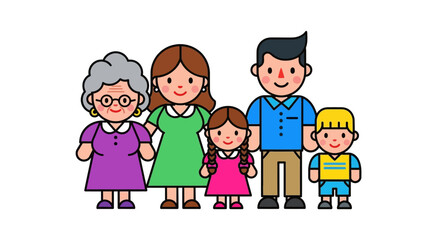 Obraz premium Cheerful multi-generational family portrait illustration depicting strong bonds, love, and happiness across different ages and relationships