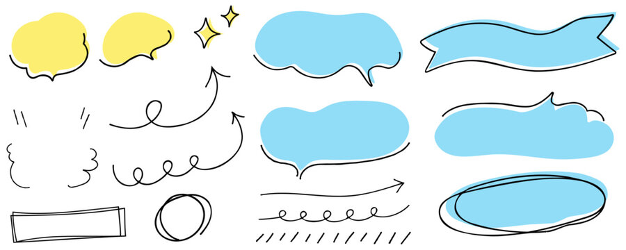 手書きのふきだしセット ベクターイラスト 手描き 広告　チラシ　線画　ポスター　らくがき　見出し　矢印　文字