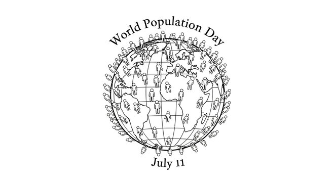 Hand Drawn Illustration for World Population Day with Globe and People.