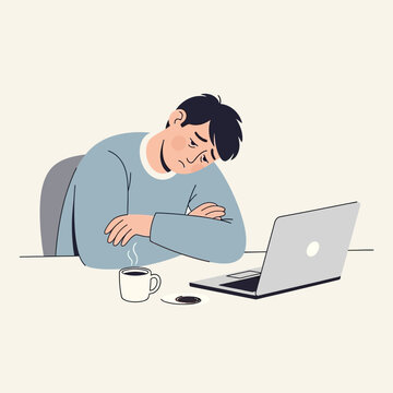 Man Sleeping at Desk with Laptop.