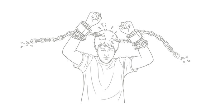 Man breaking free from chains symbolizing liberation and overcoming obstacles.