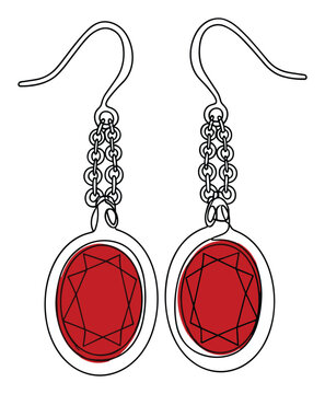 Elegant dangle earrings featuring faceted red gemstones in a minimalist continuous line style perfect for jewelry catalogs fashion blogs and accessory promotions