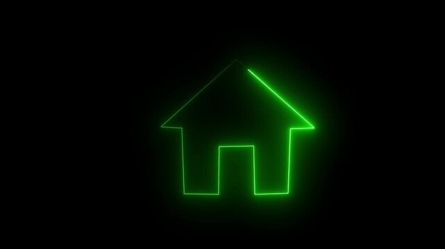 House simple icon. Neon home icons, Neon home panoramic. isolated on a black background. green light neon icon isolated on black background. 3rd rendering.