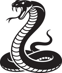 Fototapeta premium Black cobra snake striking with open mouth and forked tongue stylized black snake