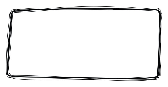 Hand drawn black scribbled rectangle frame with rounded corners provides an informal graphic element suitable for messages banners or highlighting text boxes in creative design projects.