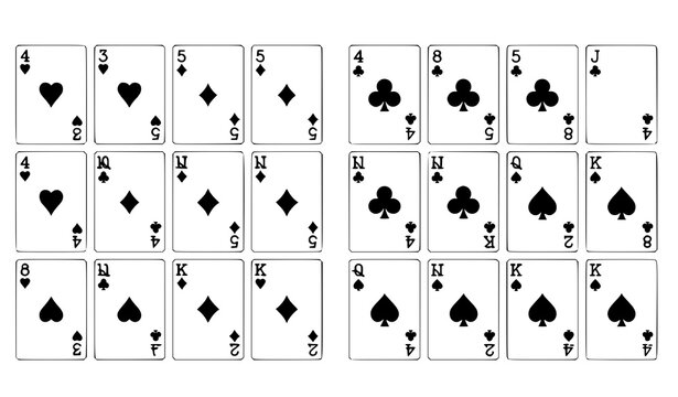 Full poker playing cards deck vector set with hearts diamonds clubs and spades isolated on white