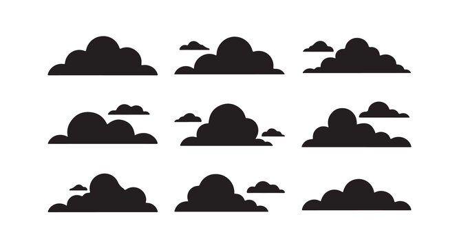 Different cloud shapes and types vector silhouettes for sky background design and weather patterns