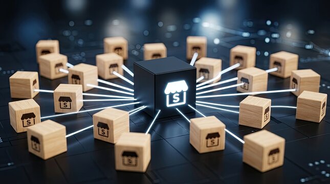 Franchise business network with central store and multiple connected branches.