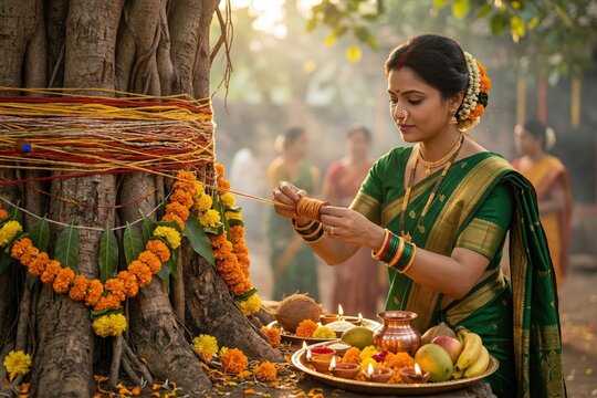 Vat Savitri Vrat Celebration Ritual Indian Woman