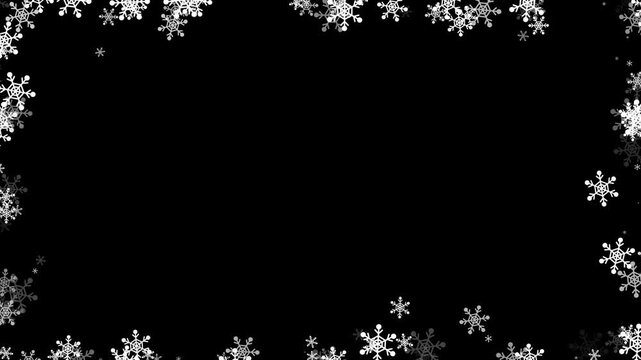 frame snow snowflakes alpha channel background.  Looping Snowfall Particles Overlay, Winter Snow Fall Black Background, 4k social media motion design element