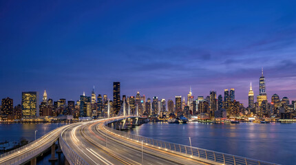 Fototapeta premium Calm cityscape skyline at night, beautiful light at dusk