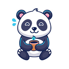 Obraz premium Cute panda bear drinking tea vector