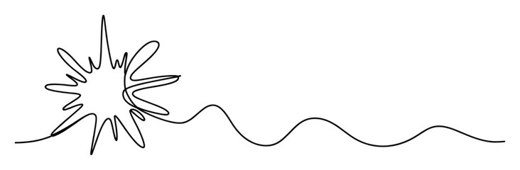 Fototapeta premium Dynamic unbroken line graphic representing an initial impact followed by a serene ripple effect, superb for engaging digital content and sophisticated visual storytelling.