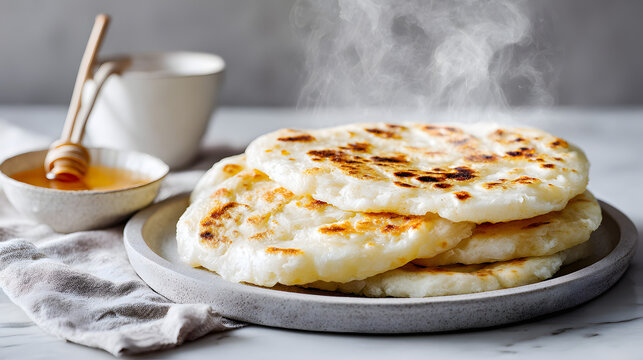 a food dish of mkatra foutra, a traditional coconut flatbread from the Comoros Islands. background illustration of food in the Comoros Islands.