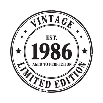 Vintage stamp displaying 1986 with aged to perfection text