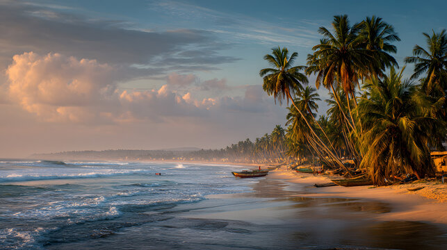 View of Robertsport Beach in Liberia. Background illustration of a beach in Liberia.