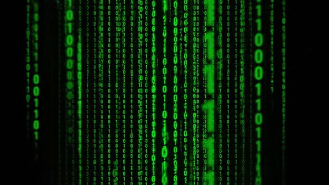 Green Matrix Binary Code Falling Down Digital Rain Abstract Technology Background