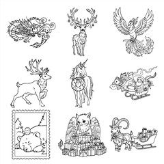 Obraz premium Christmas Mythical Creatures Set