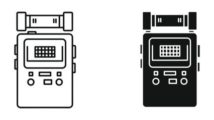 Two black and white icons of a handheld telescope isolated on white background © SHAHRIYAR RASEL