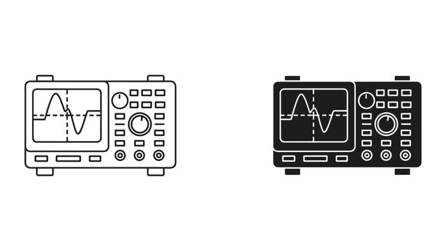 Vector illustration of oscilloscope icons in black and white on a pure white background
