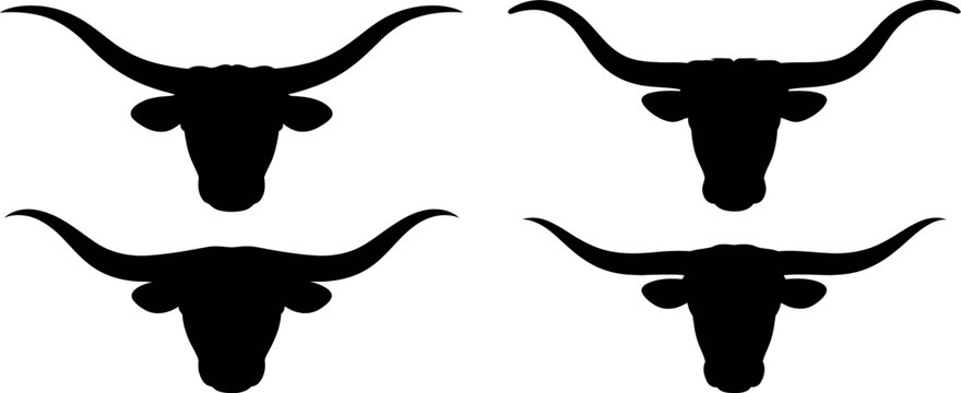 Bull head silhouette logo icons with long horns powerful animal symbol clean vector template for branding identity design