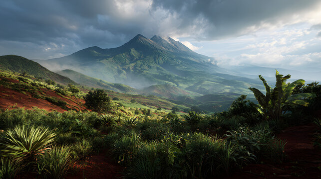 Mountain scenery in Cameroon. Illustration of mountain background in Cameroon.