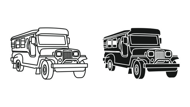 Jeepney Transportation Line Art Icon
