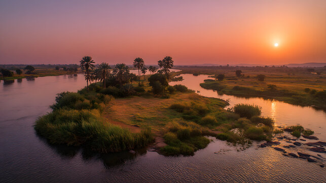 Niger River landscape. Niger landscape background illustration.