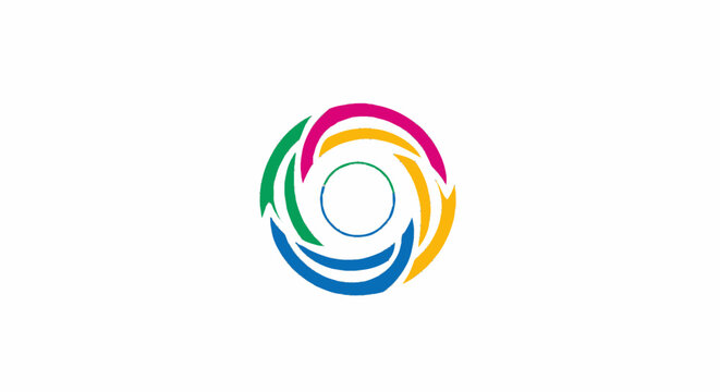 Colorful abstract logo design with overlapping curved shapes.